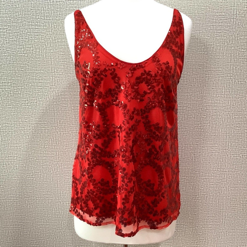 NEW Marc New York Red Sleeveless Evening Holiday Sequin Cami Top sz M